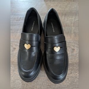 American Eagle Outfitters Black Loafers with Gold Heart Accent